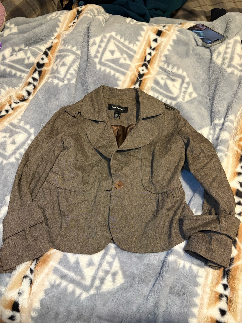 Club Monaco Brown Tweed Single-Button Peplum Blazer